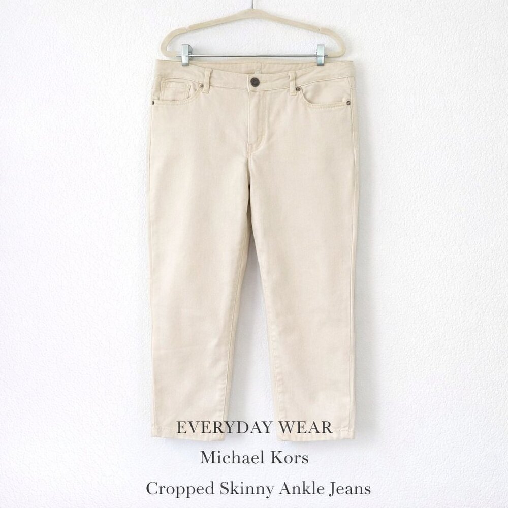 Michael Kors Sand Beige Cropped Skinny Jeans High Rise Ankle Stretch Size 10
